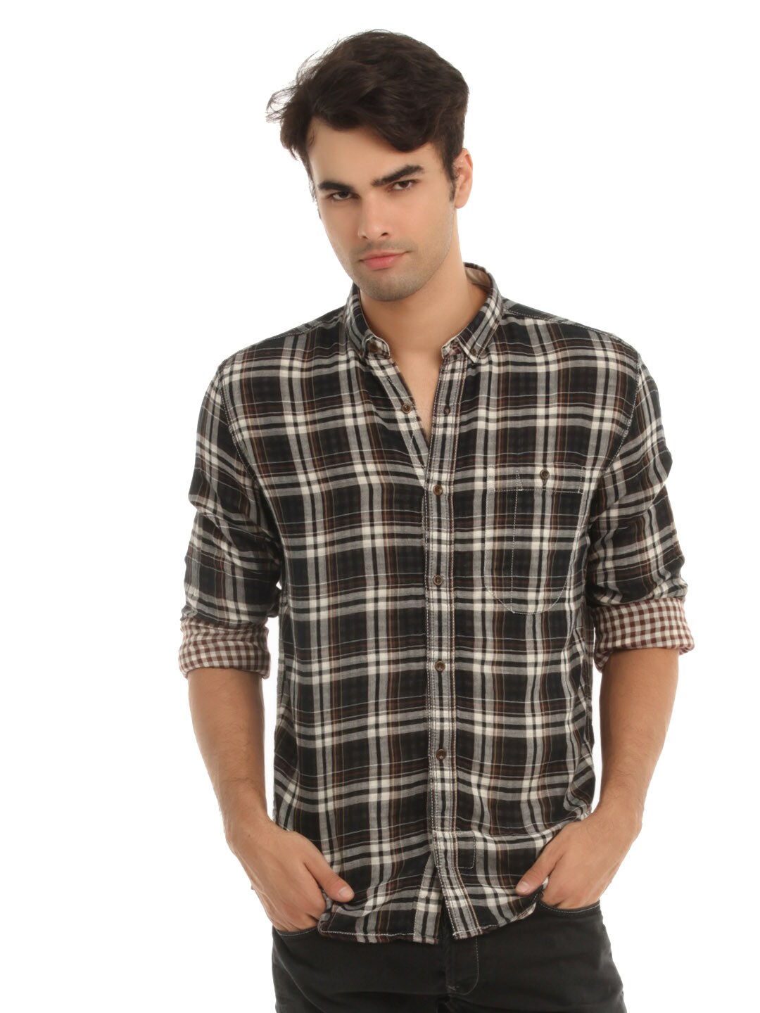 French Connection Men Black Check Shirt