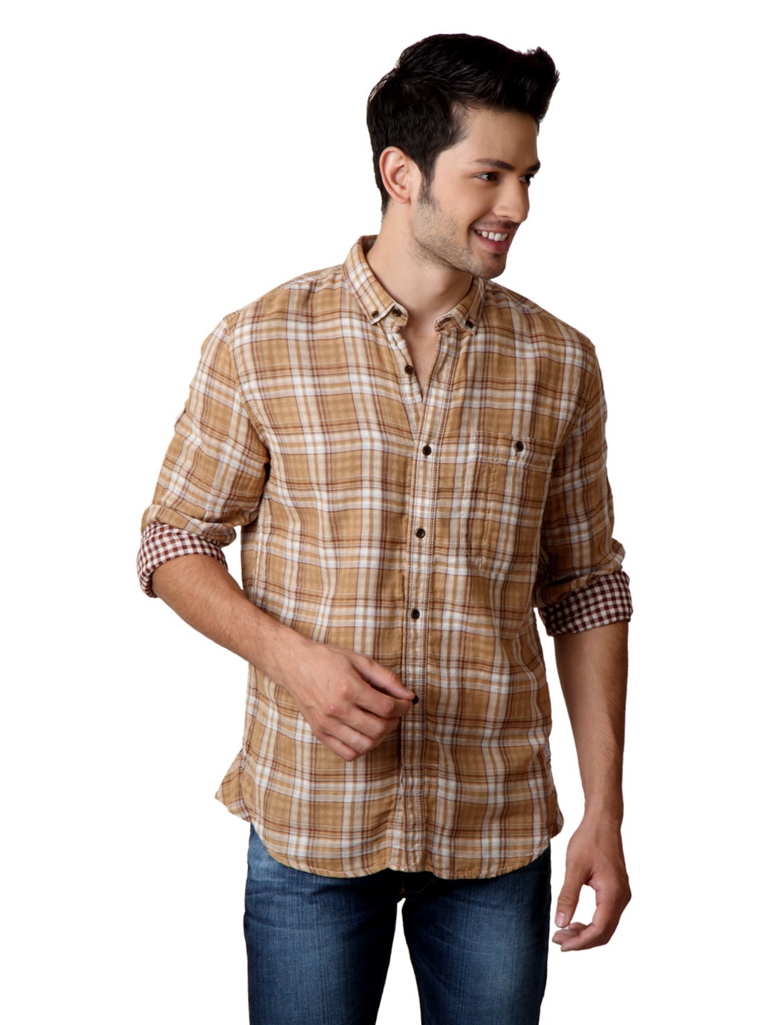 French Connection Men Brown Check Shirt