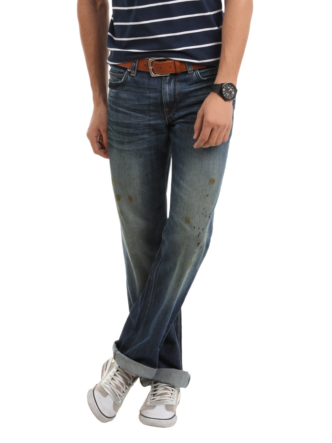 French Connection Men Blue paint Stained Regular Fit Jeans