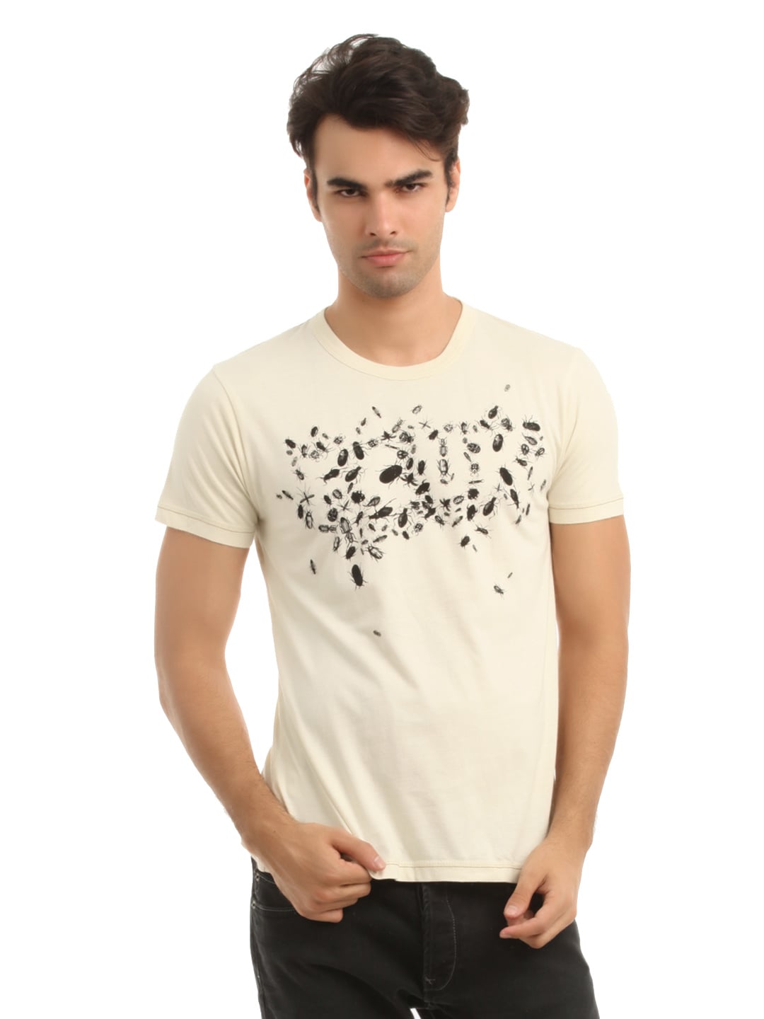 French Connection Men Cream Printed T-shirt