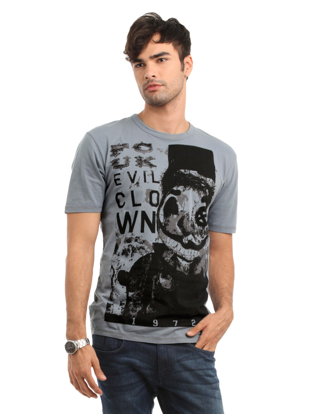 French Connection Men Grey Printed T-shirt