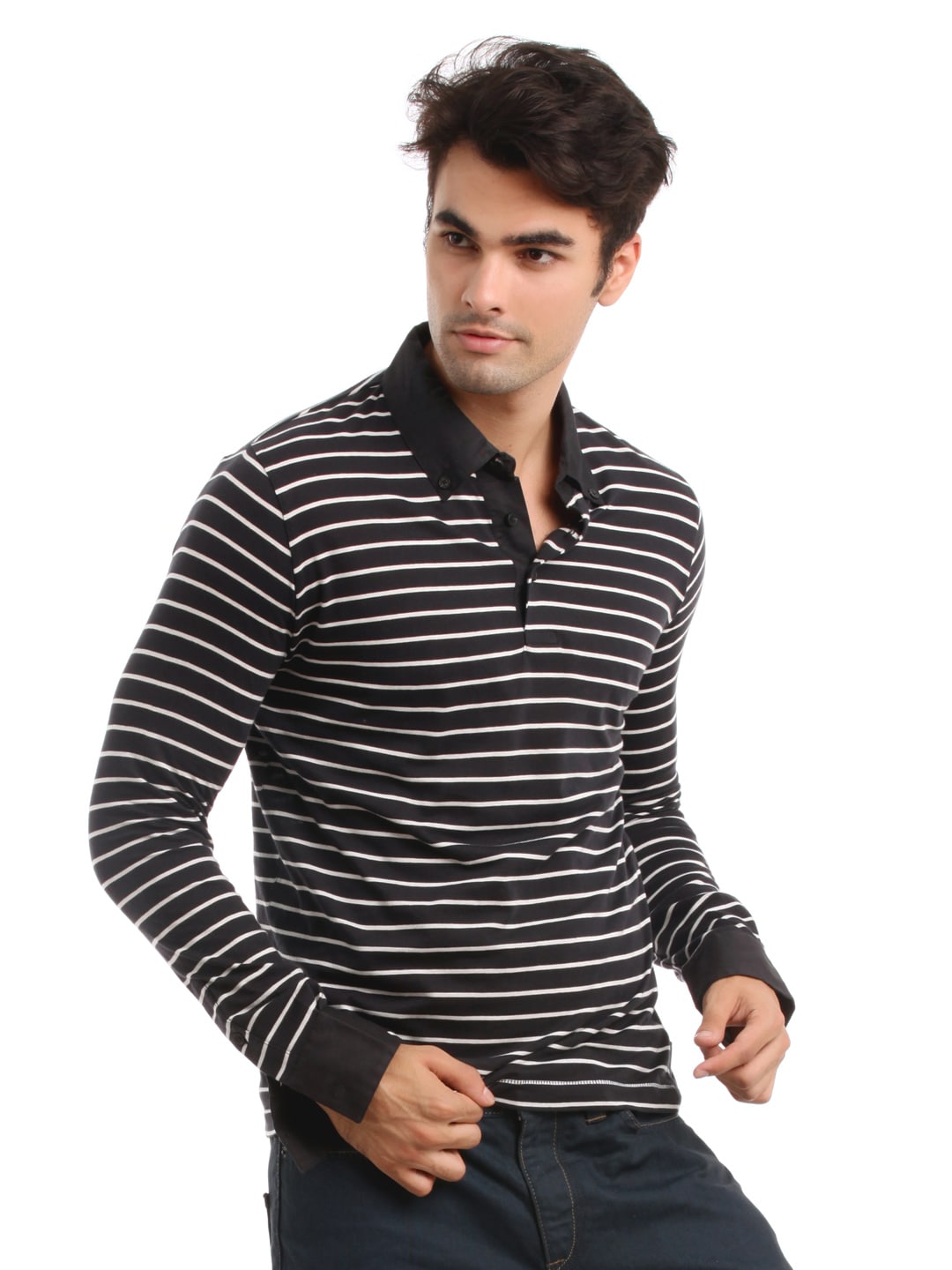 French Connection Men Black Striped T-shirt
