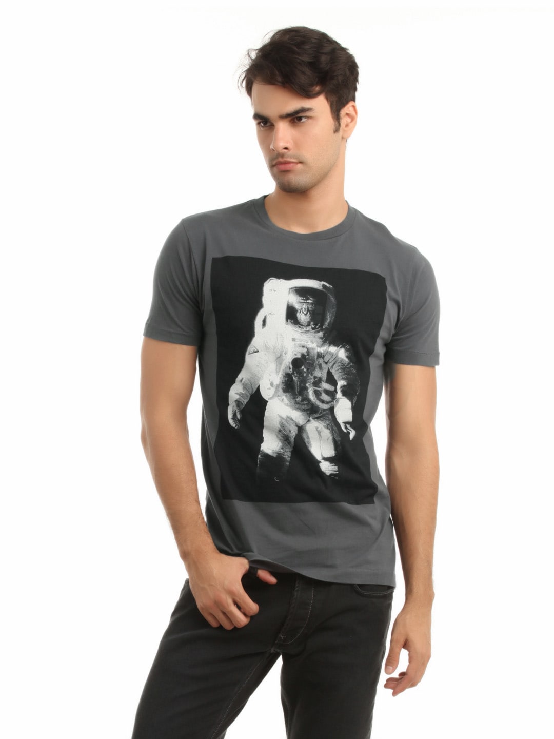 French Connection Men Charcoal Printed T-shirt