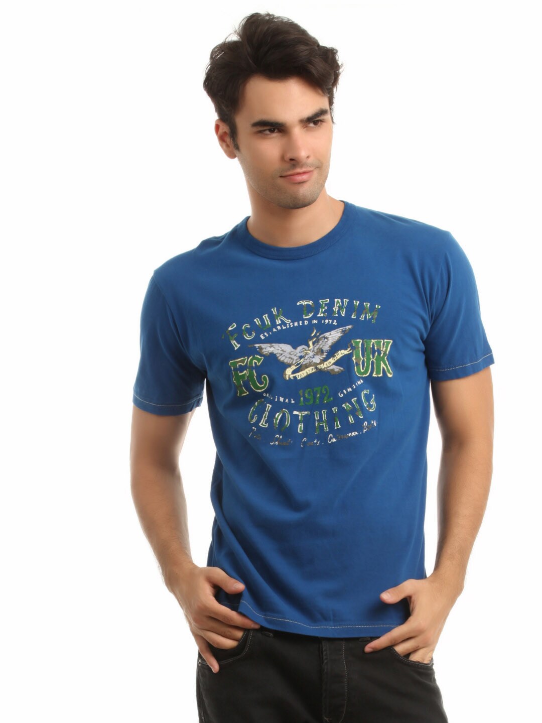 French Connection Men Blue Printed T-shirt