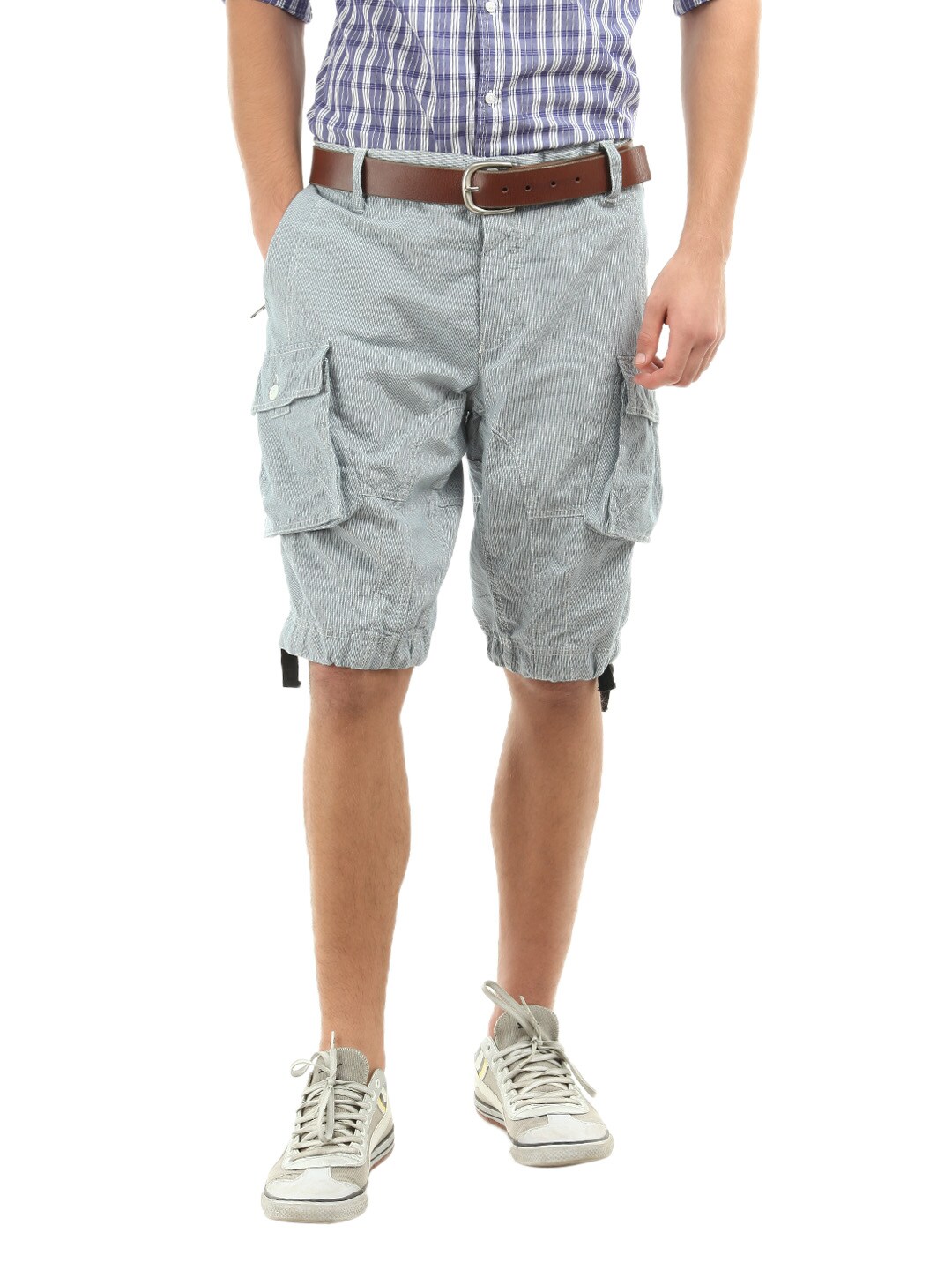 French Connection Men Blue & White Check Shorts