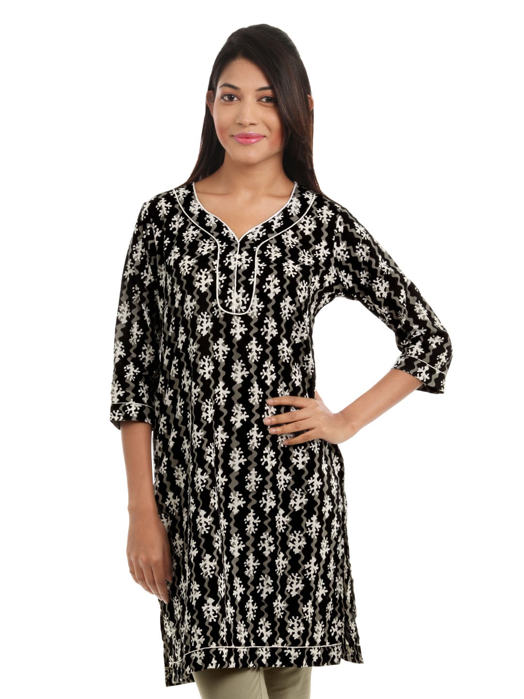 Alma Women Black Printed Kurta