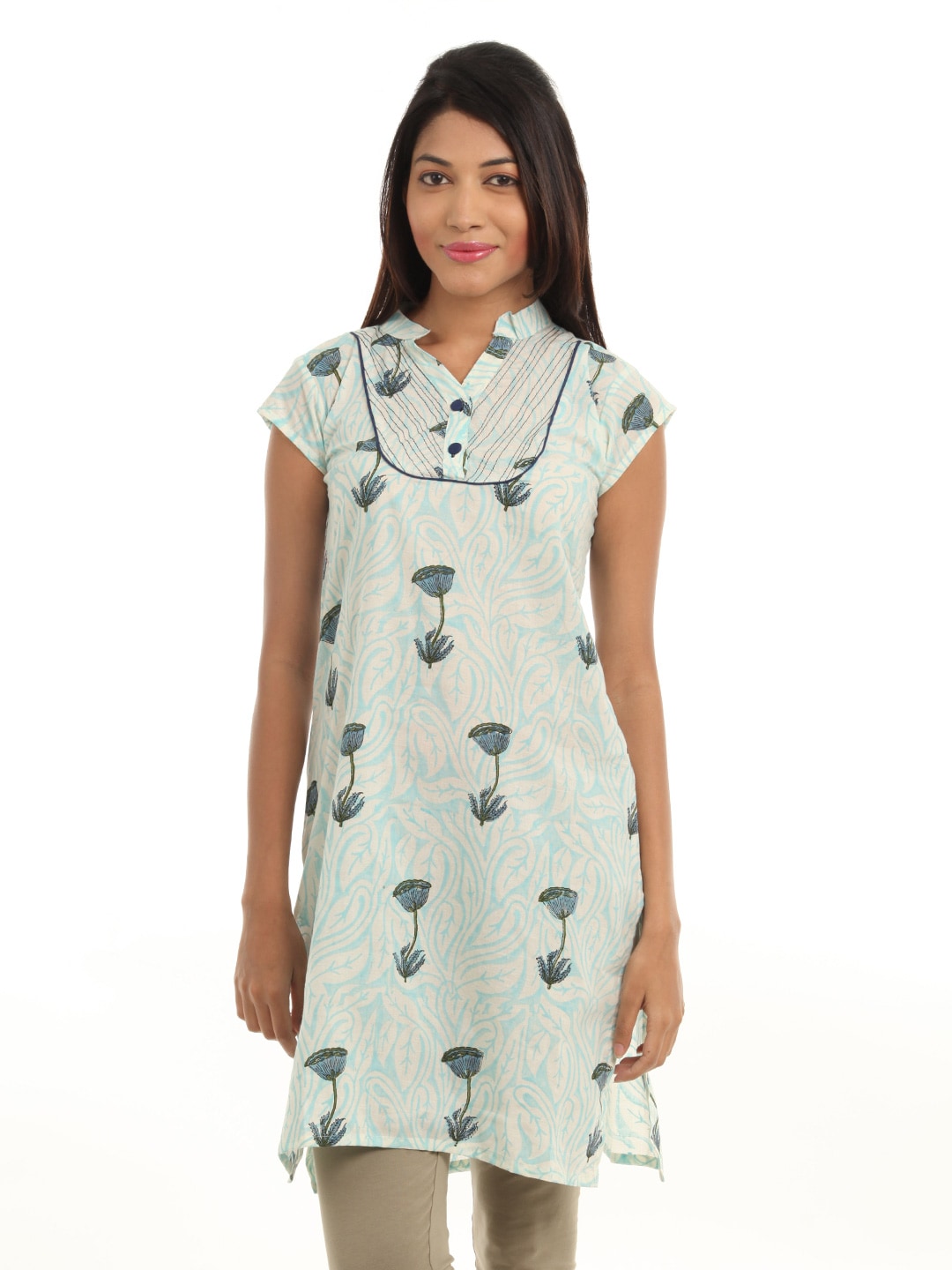 Alma Women  Light Blue Printed Kurta