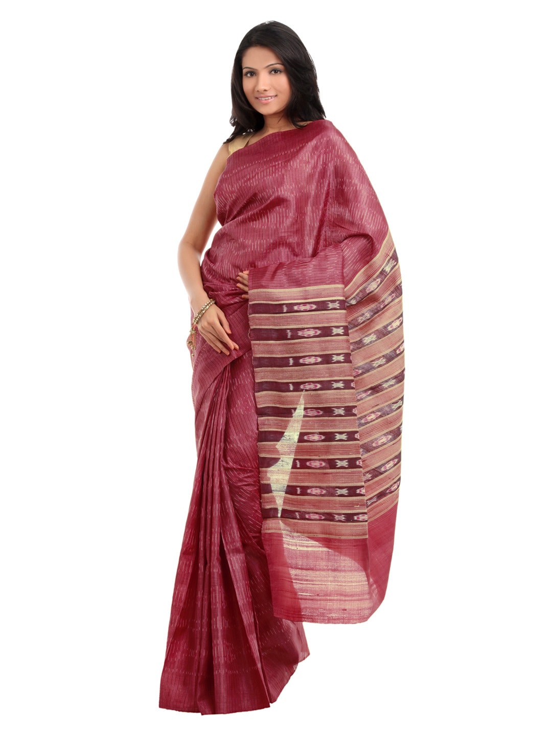 Fabindia Pink Tie & Dye Ghicha Striped Saree
