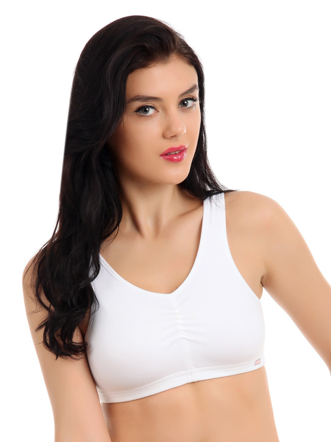 Hanes Women White Cotton Stretch Shirred Crop Top Bra