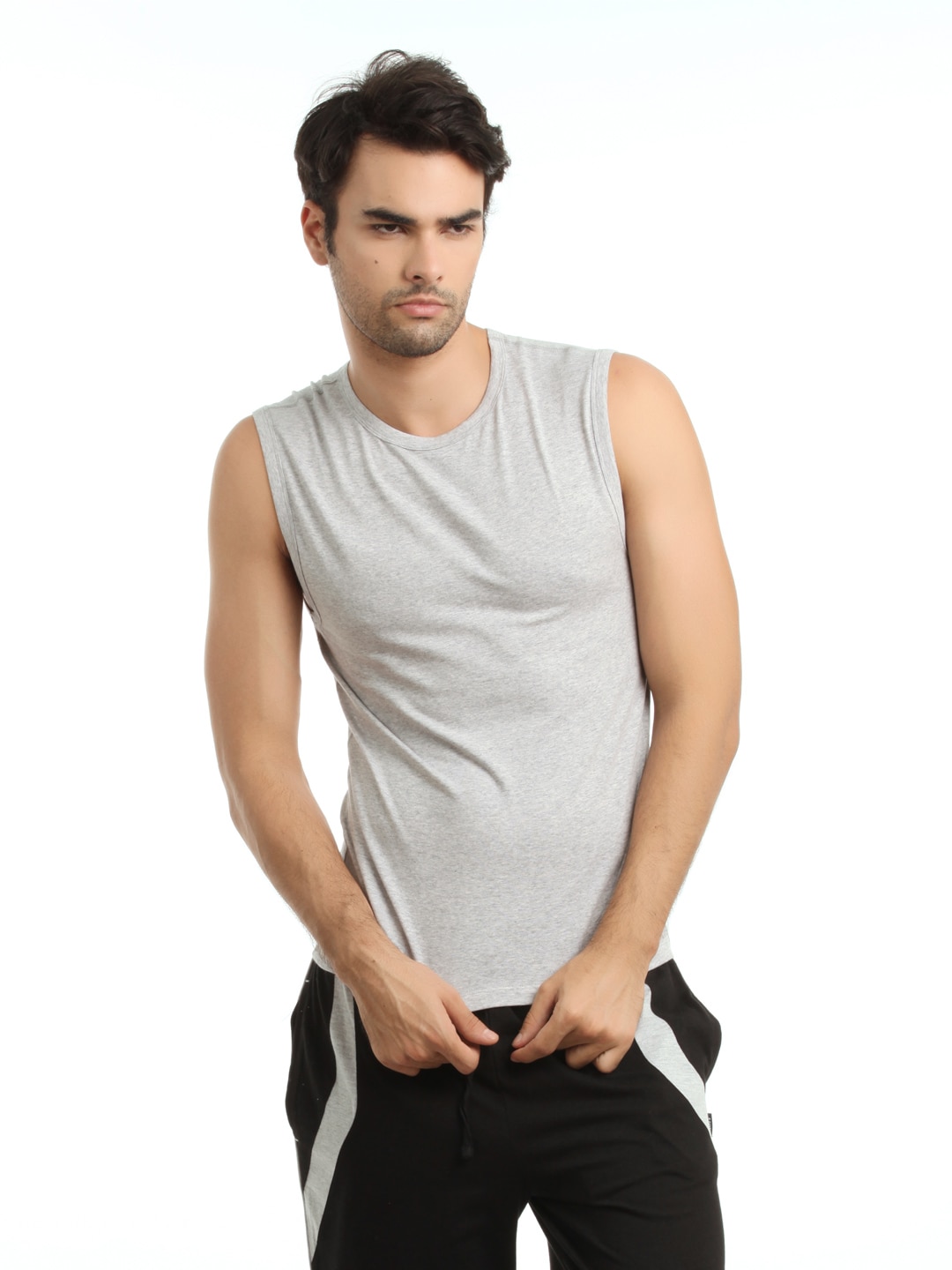 Hanes Men Grey Duo Dry Cotton Stretch Muscle T-shirt