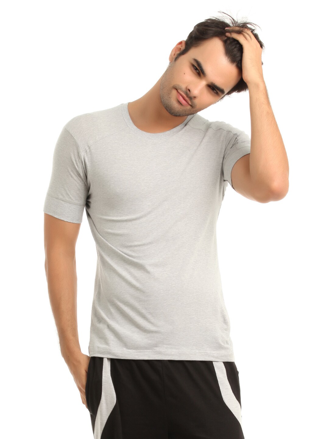 Hanes Men Grey Duo Dry Body Fit Crew T-shirt