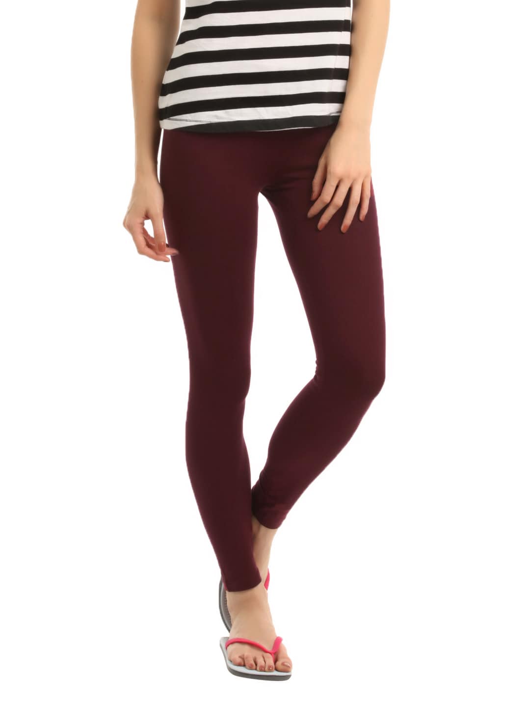 Hanes Women Maroon ComfortSoft Waistband Cotton Stretch Full Leggings