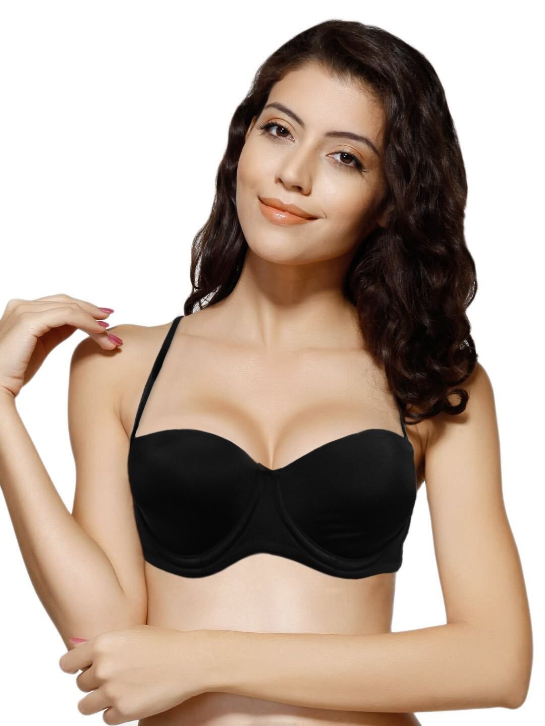 Hanes Women Black Concealing Petals Strapless Bra