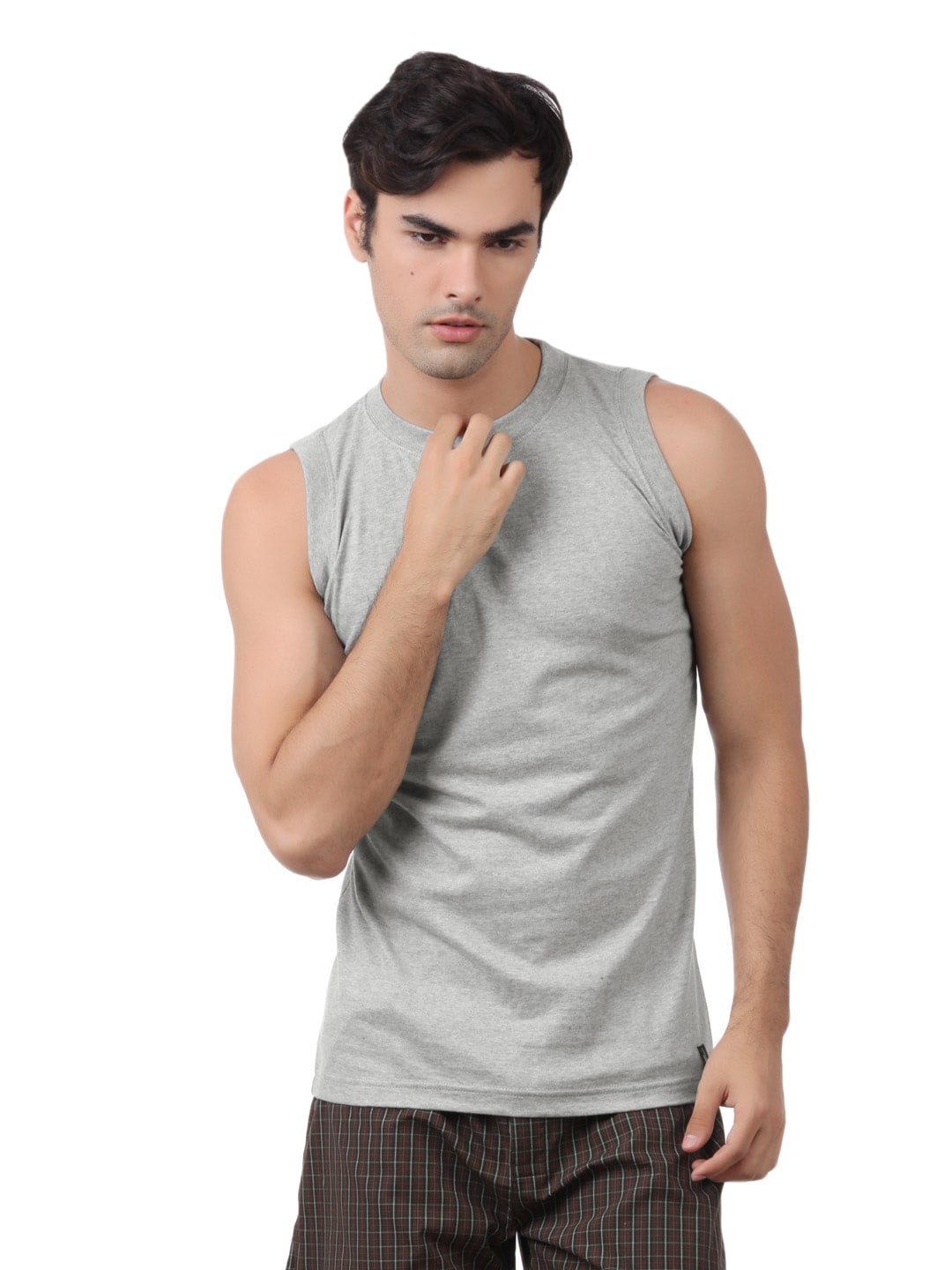 Chromozome Men Grey Melange Innerwear T-shirt