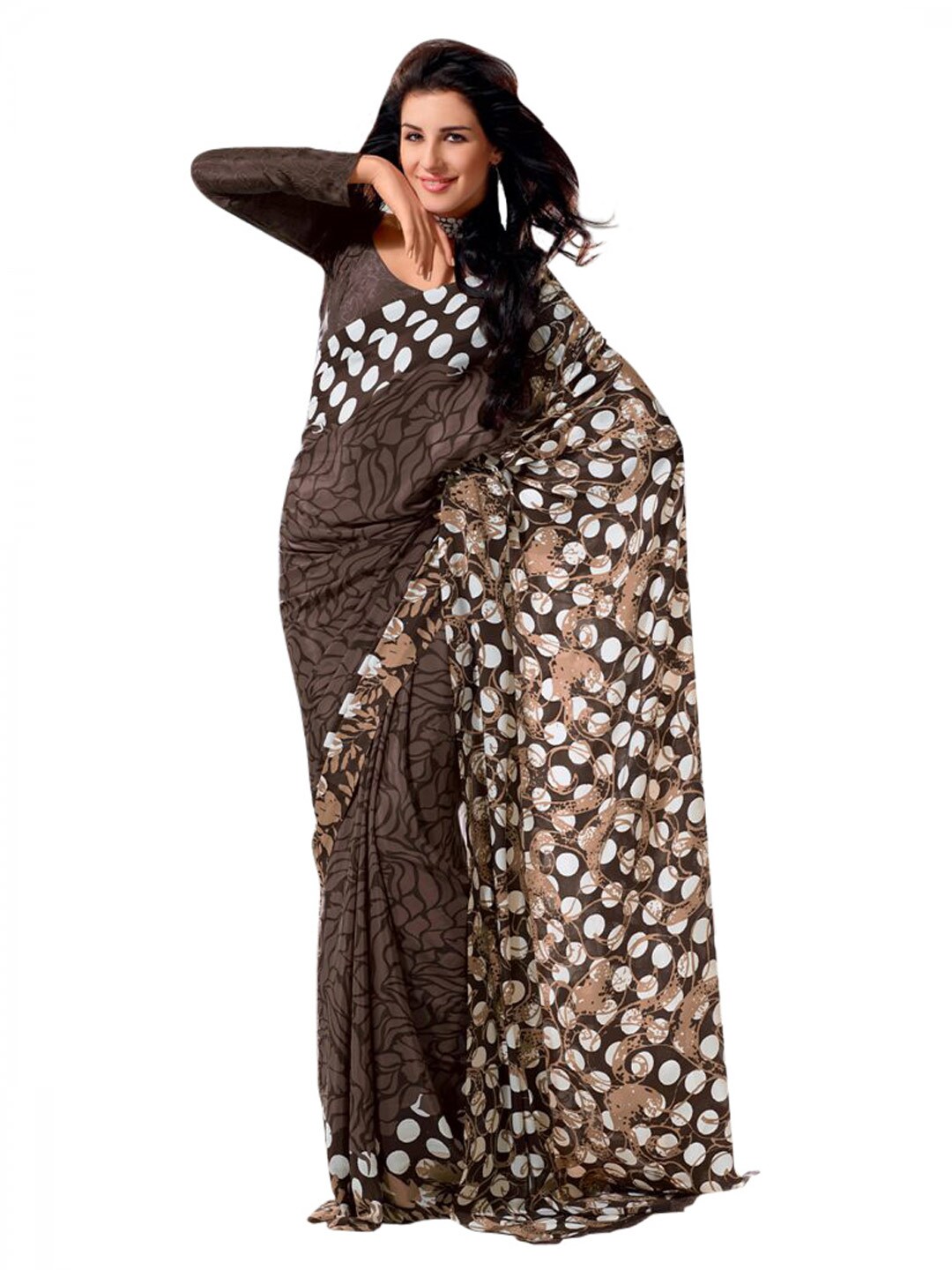 Prafful Brown Crepe Sari