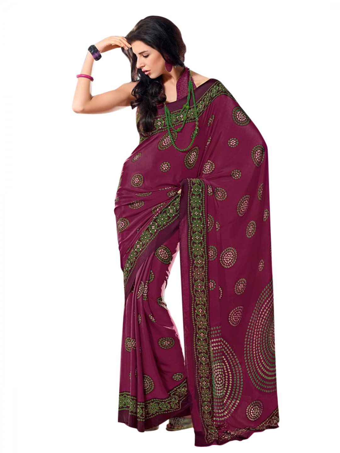 Prafful Purple & Green Sari