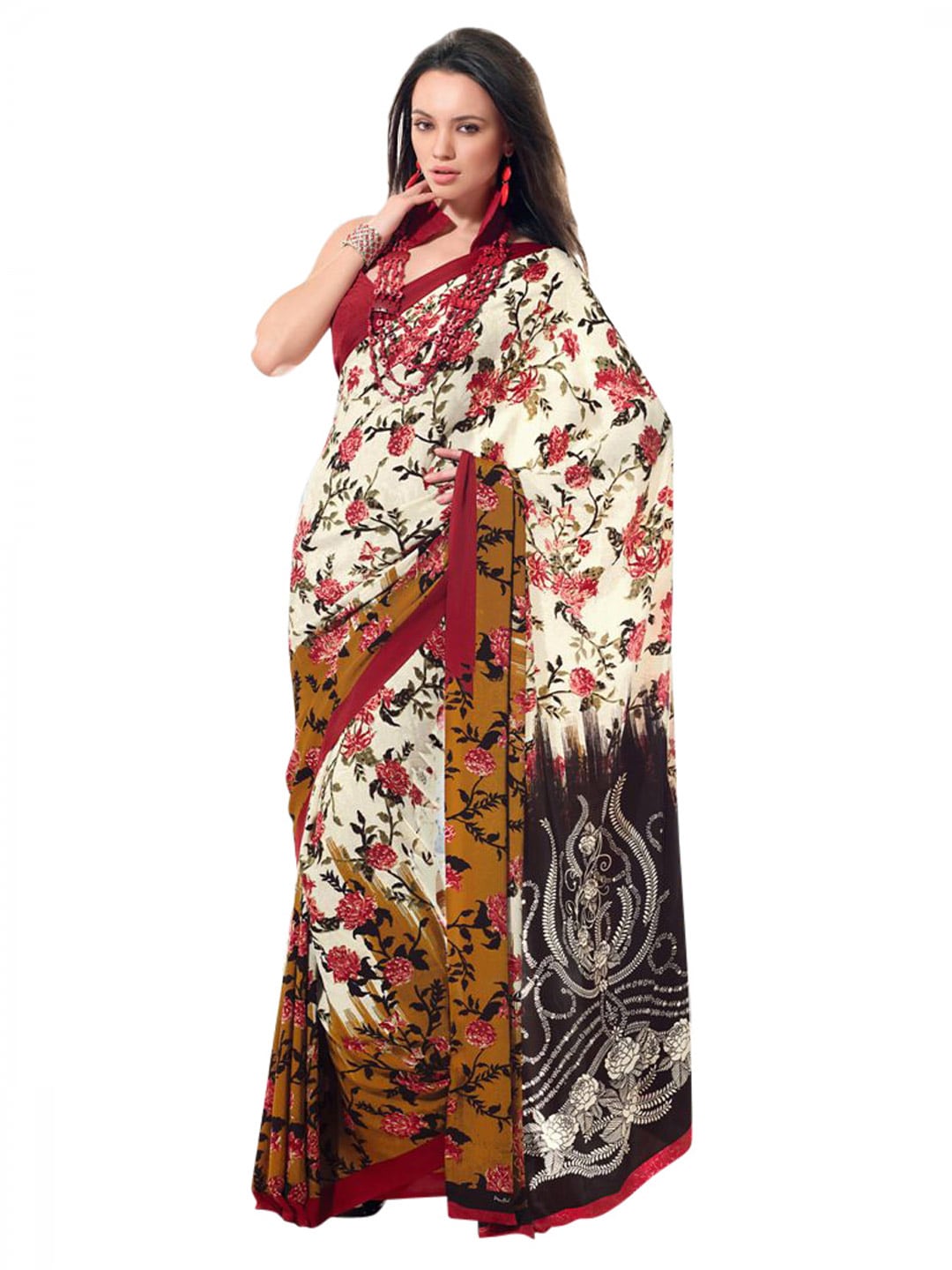 Prafful White & Pink Printed Sari