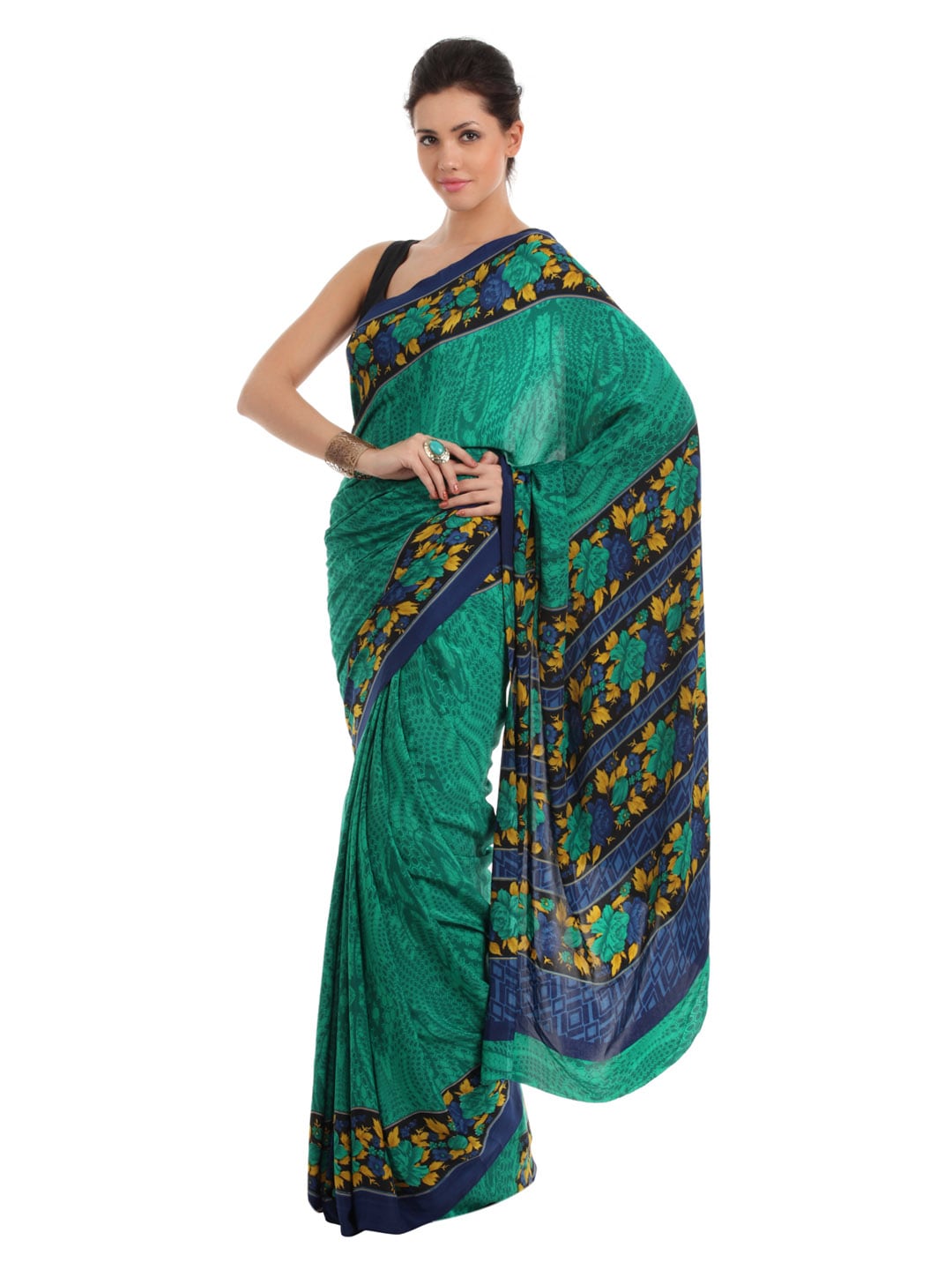 Prafful Green Printed Sari