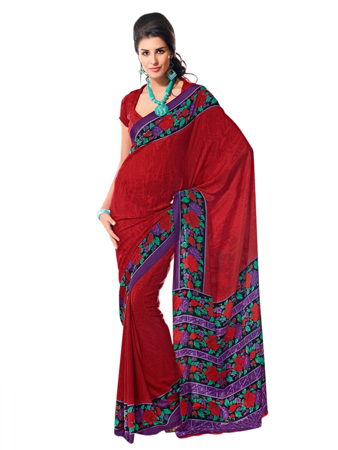 Prafful Red & Black Printed Sari
