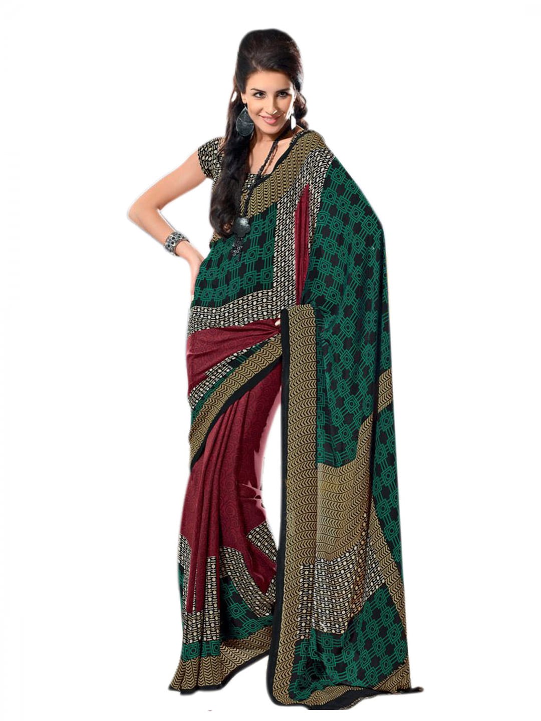 Prafful Maroon & Black Sari