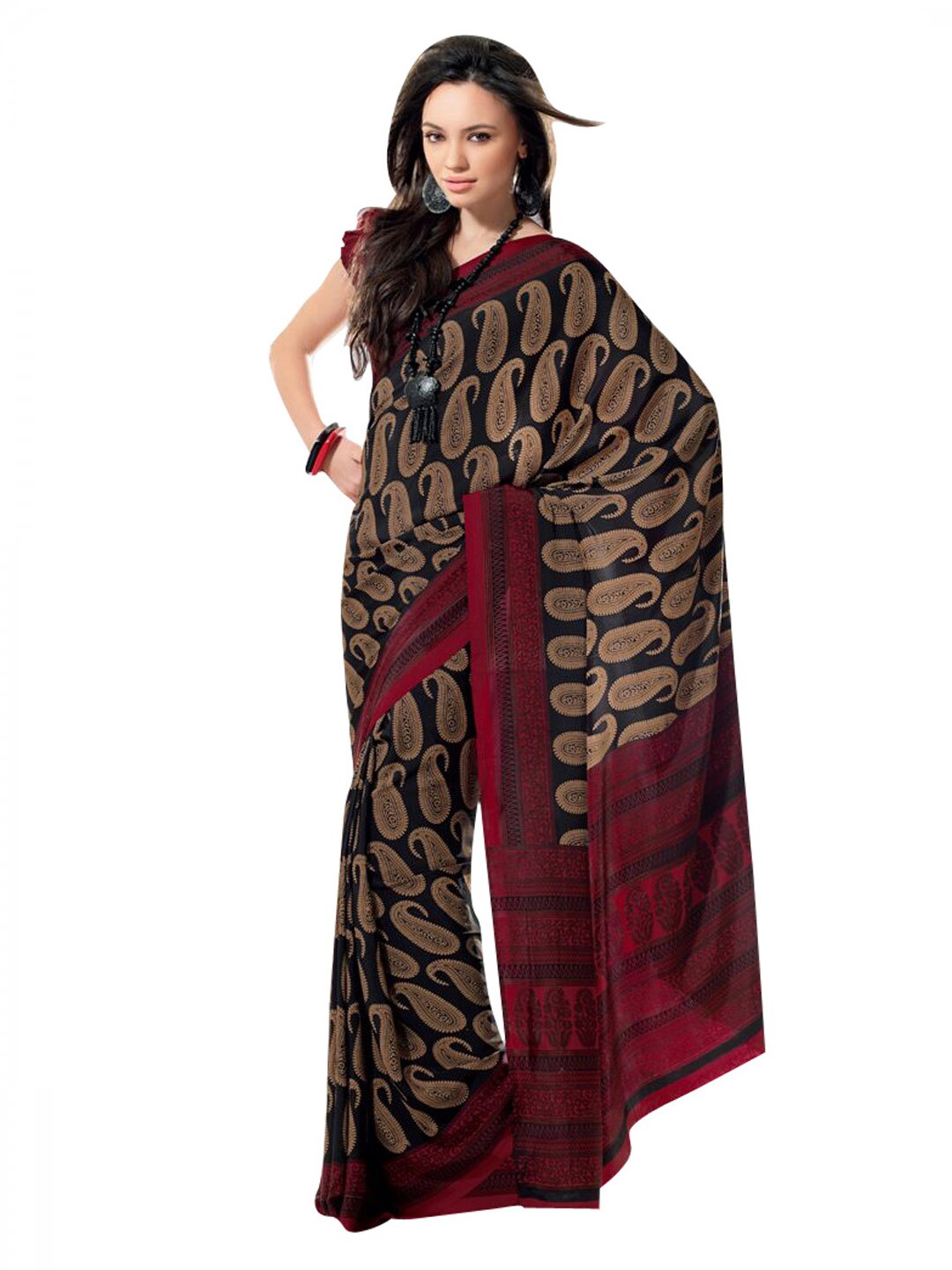 Prafful Black & Beige Crepe Sari