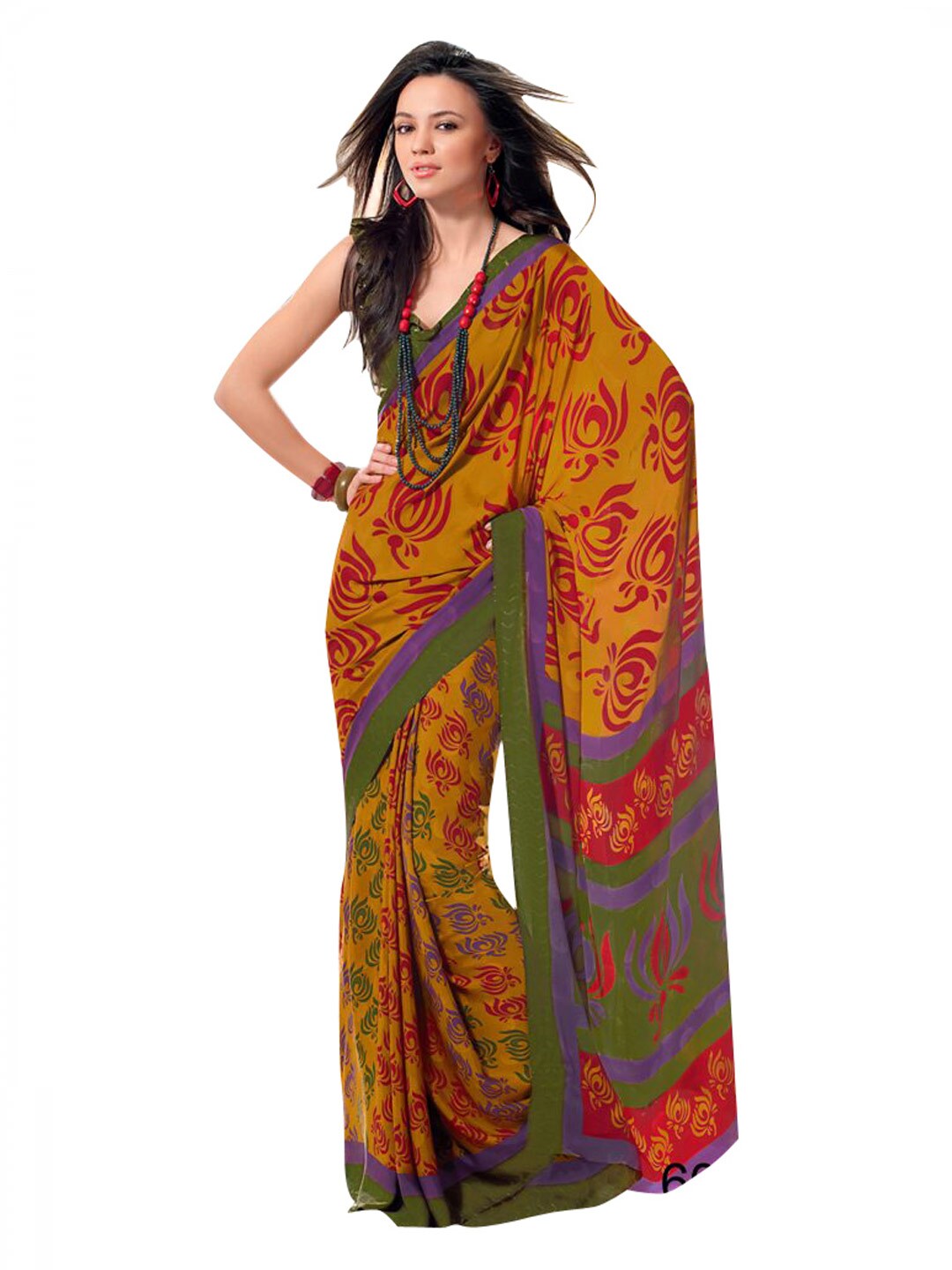 Prafful Mustard Crepe Printed Sari