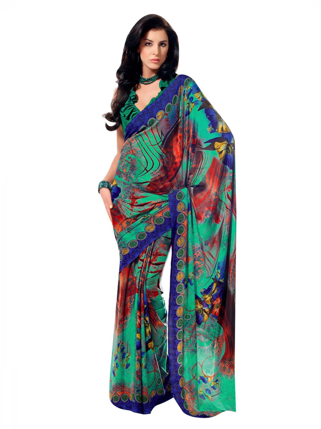 Prafful Multi Coloured Crepe Printed Sari