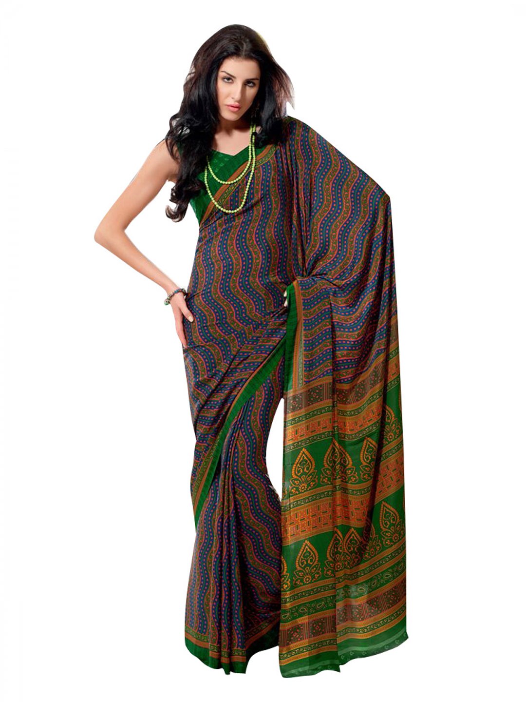 Prafful Green Crepe Printed Sari