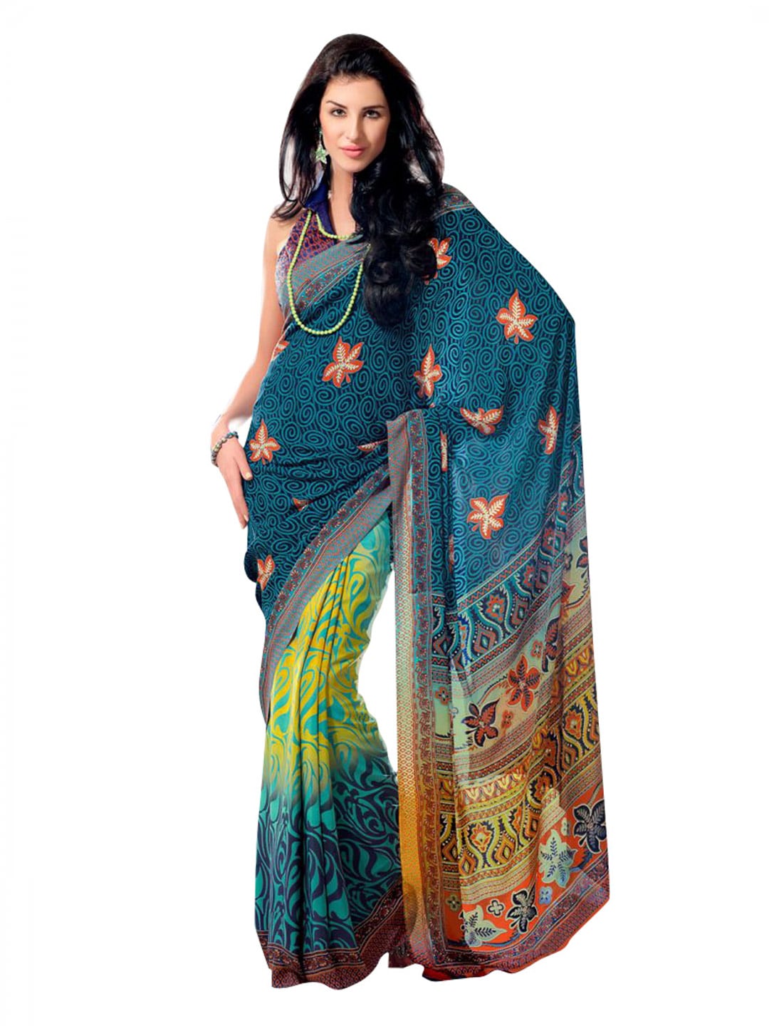 Prafful Yellow & Blue Sari