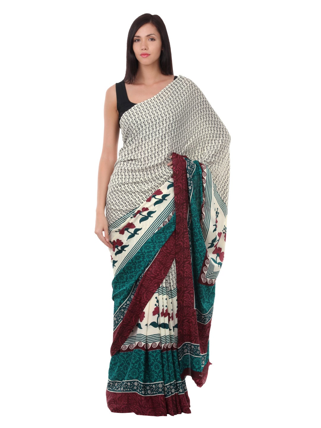 Prafful Women White Crepe Printed Sari