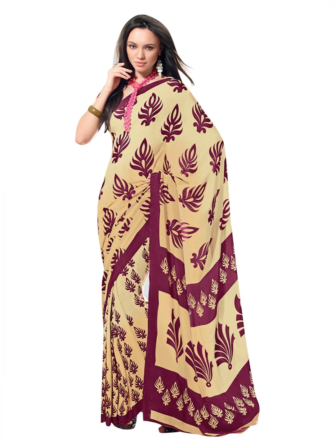 Prafful Beige & Purple Printed Sari