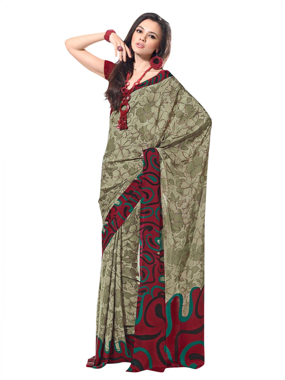 Prafful Grey & Maroon Sari