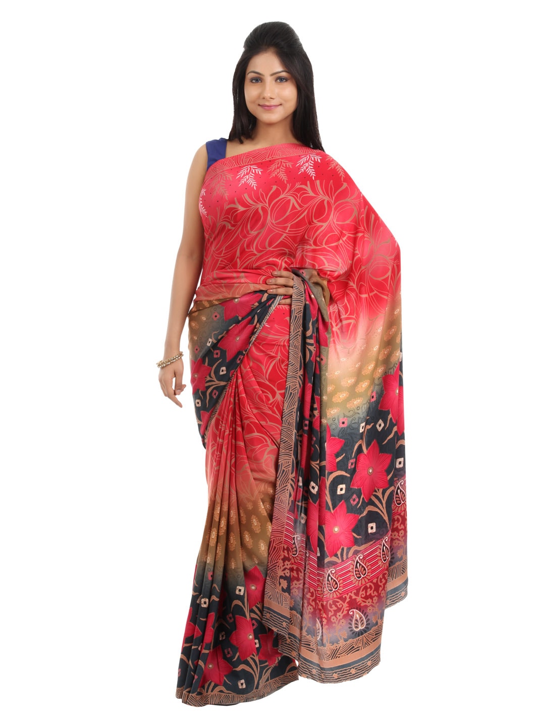 Prafful Grey & Pink Coloured Printed Sari