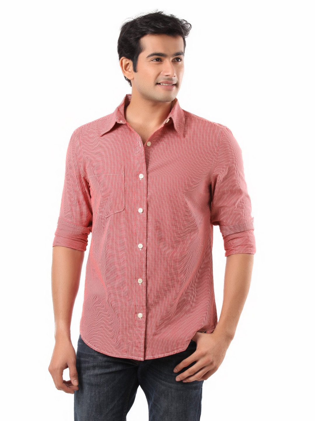 Myntra Men Red & White Striped Shirt