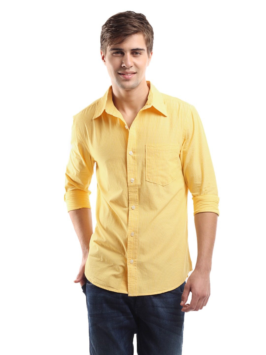 Myntra Men Yellow Striped Shirt