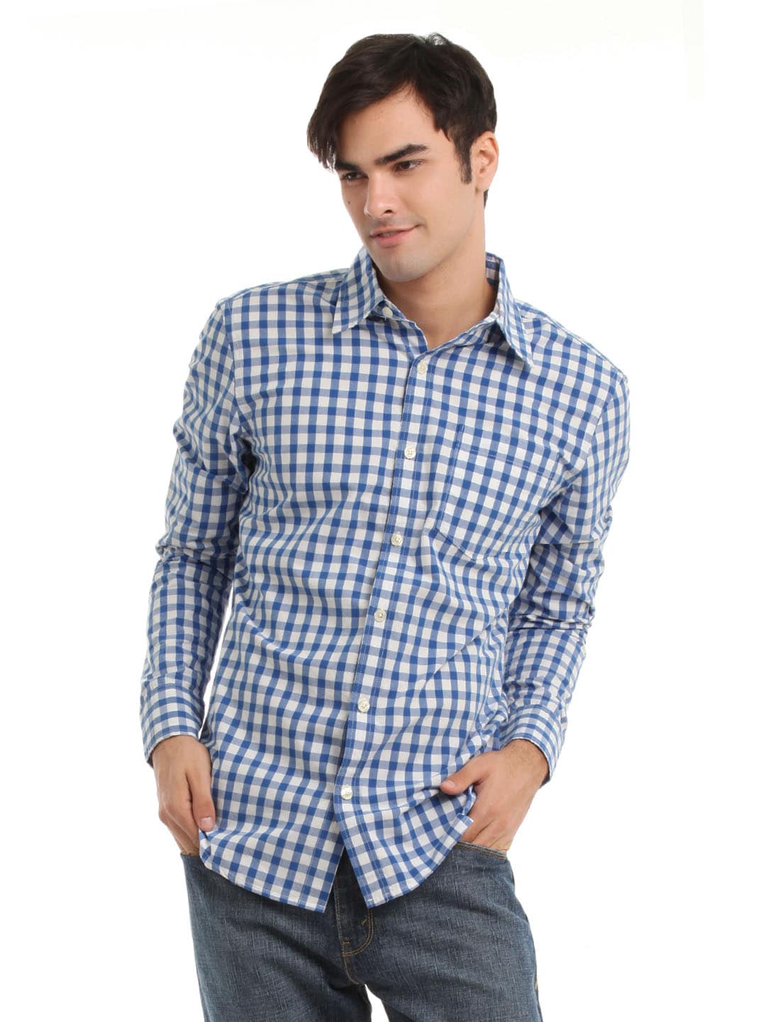 Myntra Men Blue and White Check Shirt