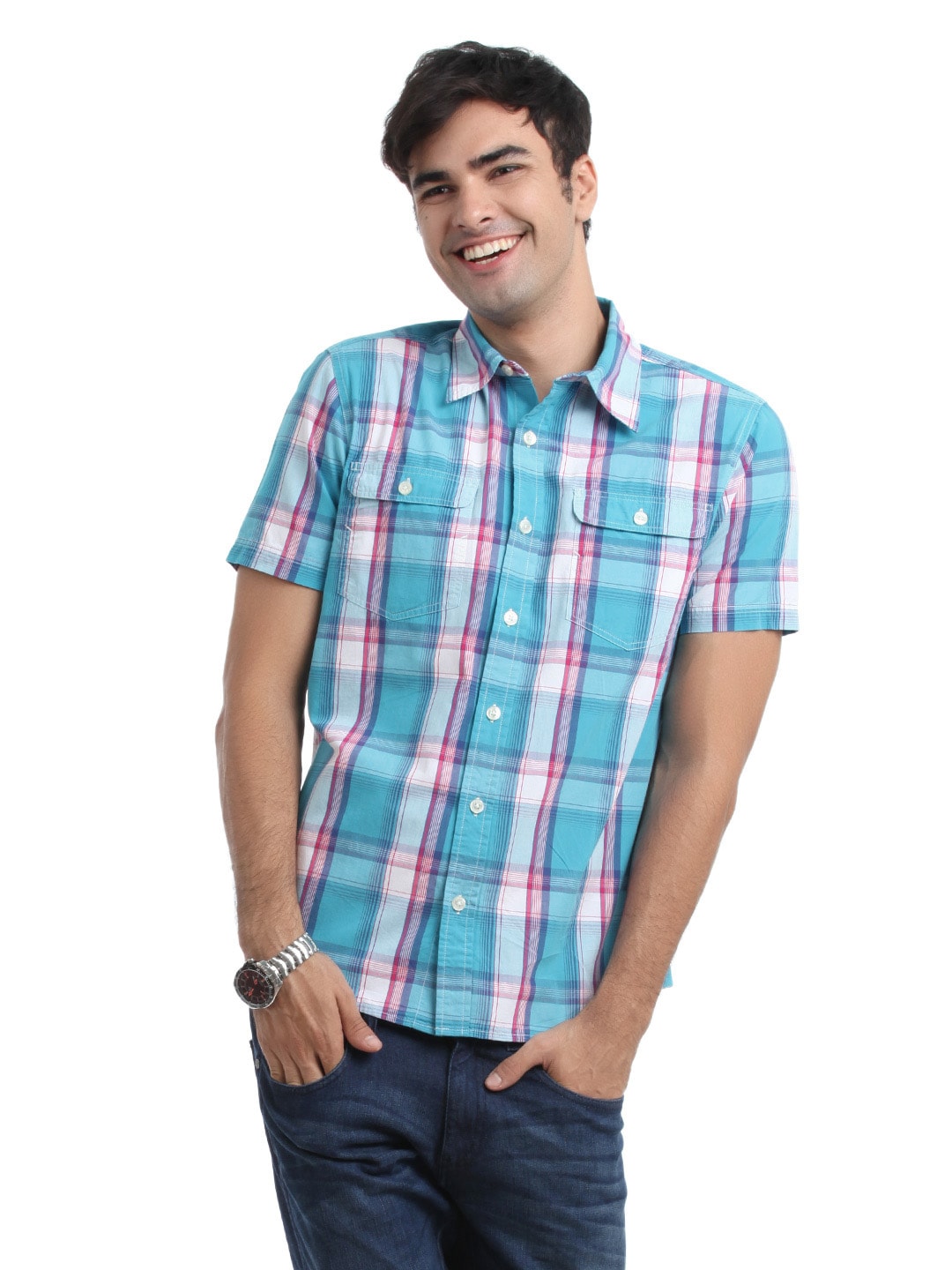 Myntra Men Blue Check Shirt