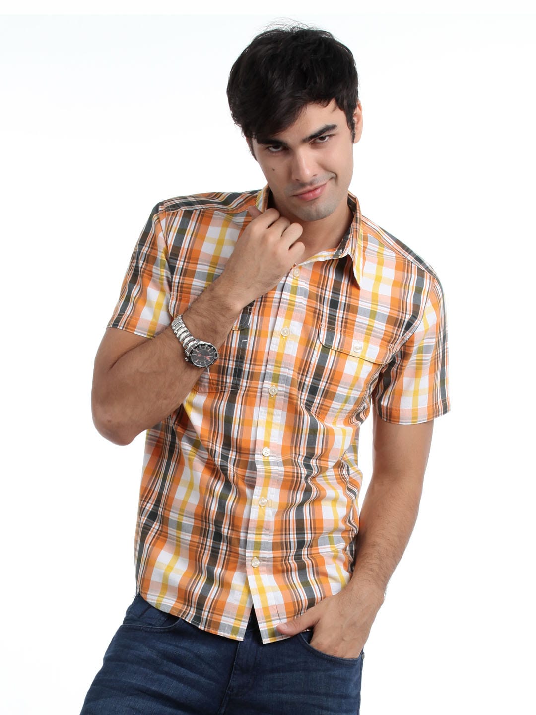 Myntra Men Orange Check Shirt