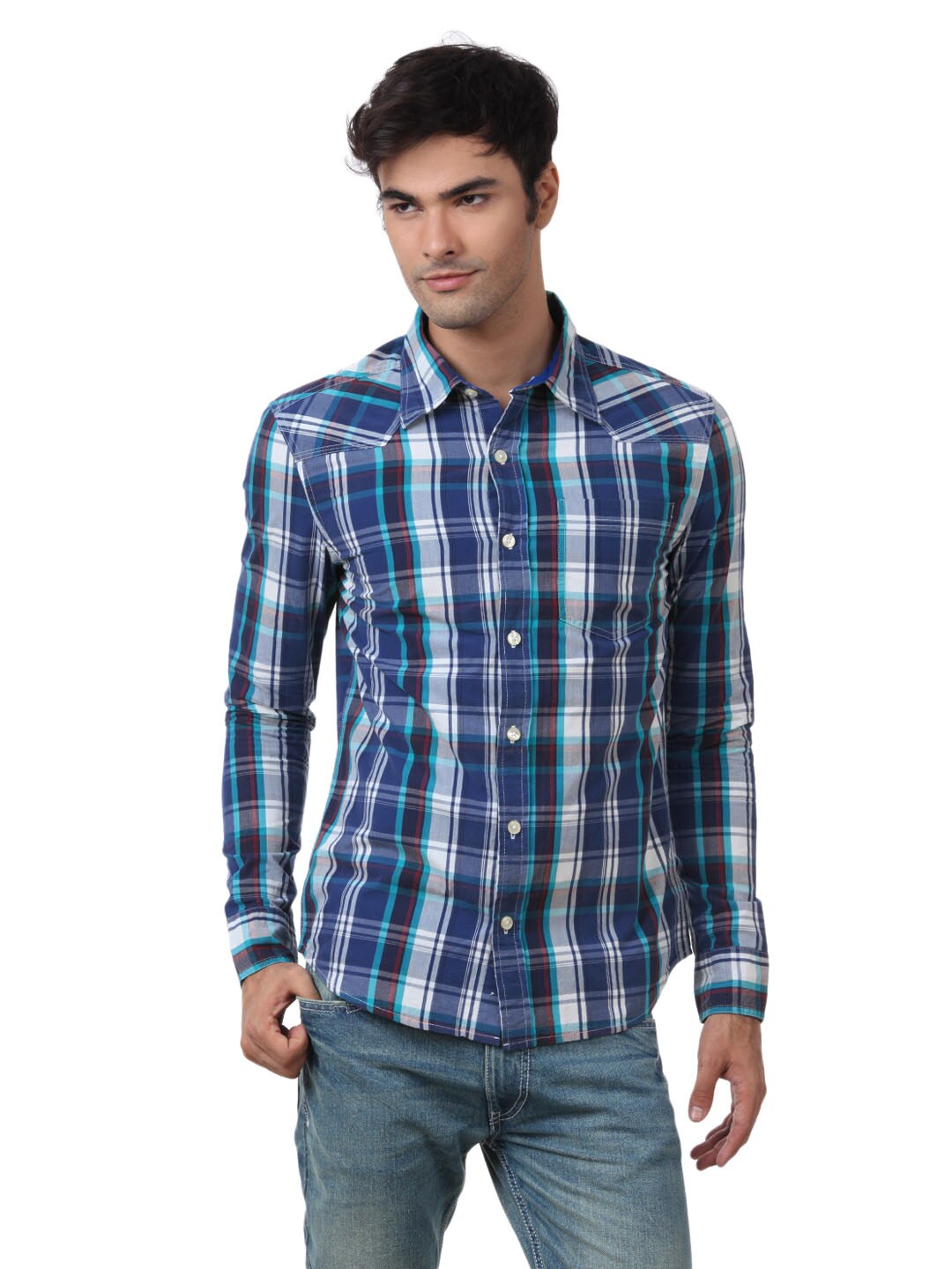 Myntra Men Blue Check Shirt