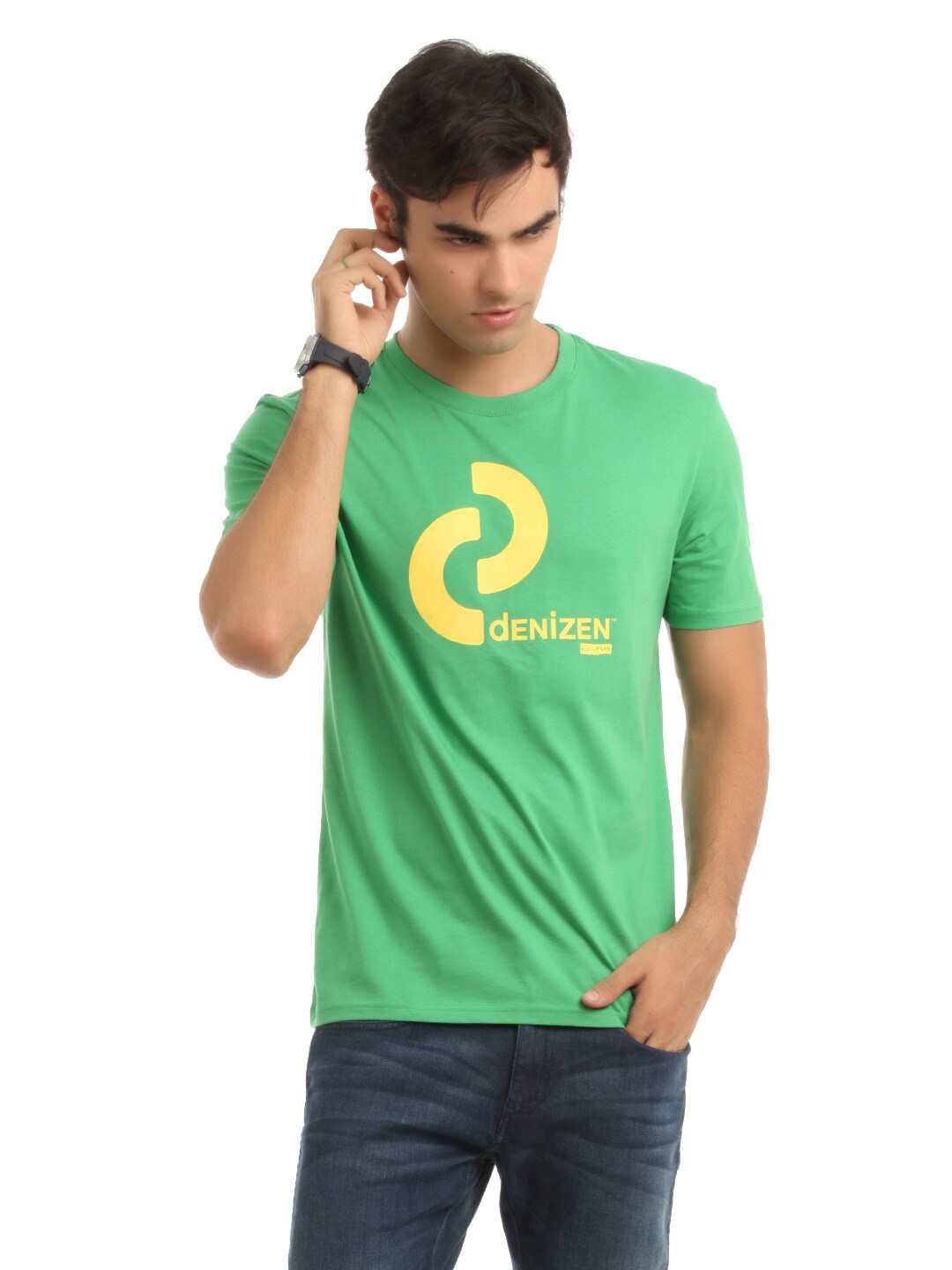 Denizen Men Green Printed T-shirt