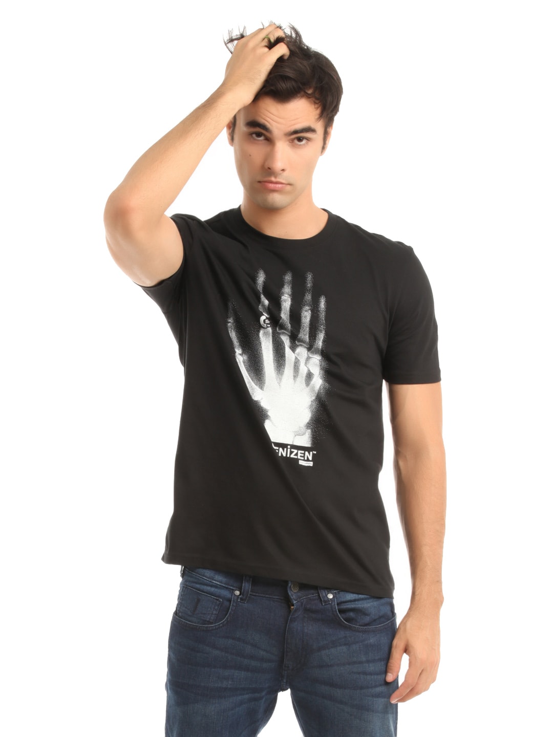 Denizen Men Black Printed T-shirt