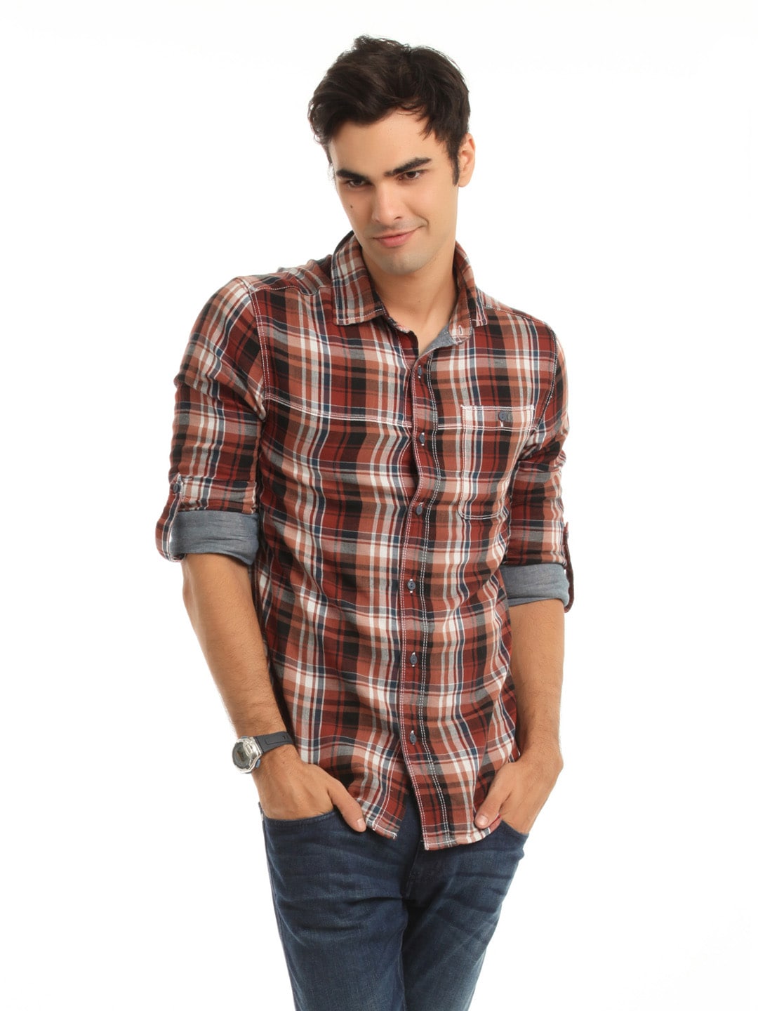 Denizen Men Rust & Black Check Shirt