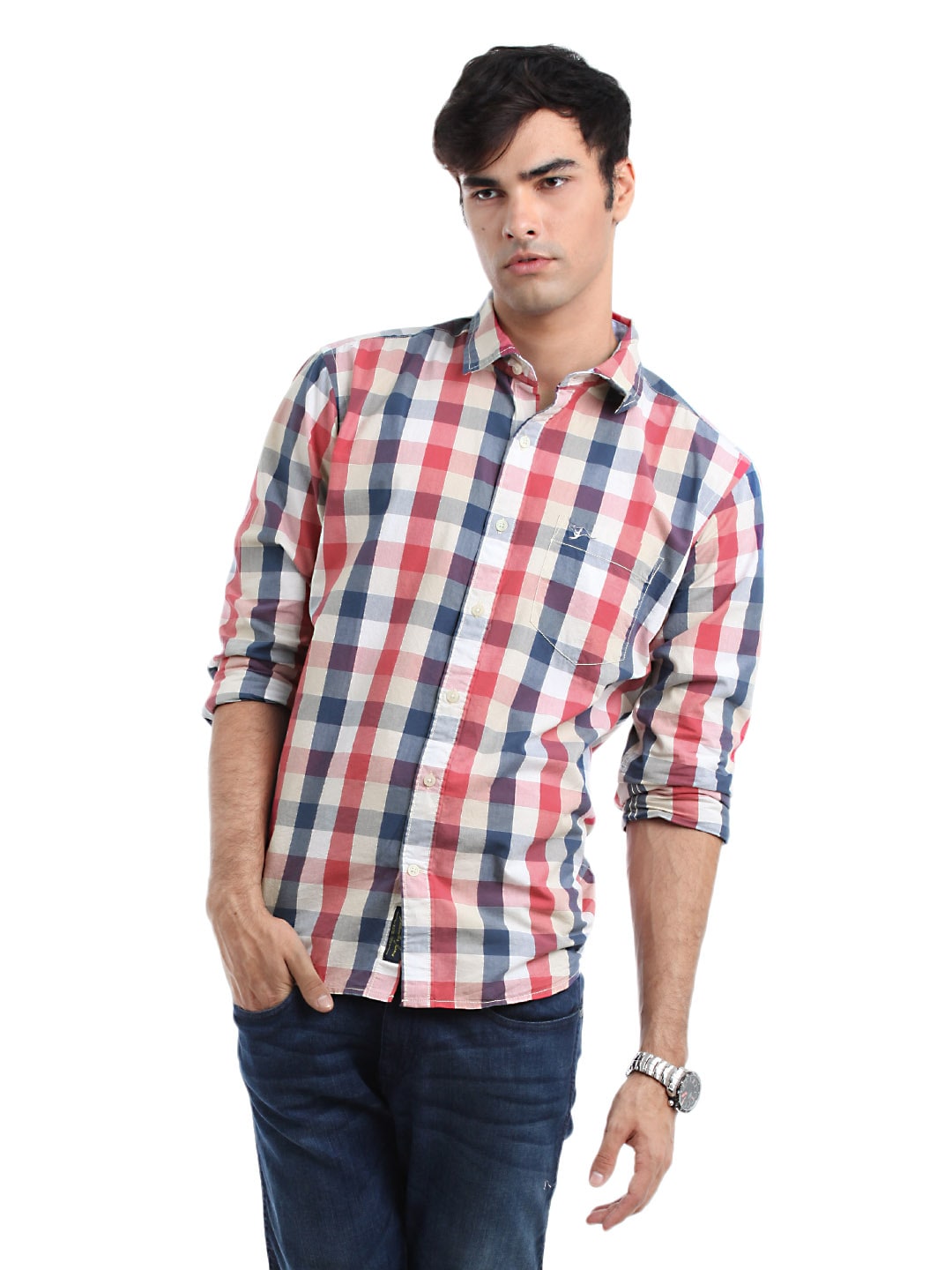 Highlander Men  Blue & Beige Check  Shirt