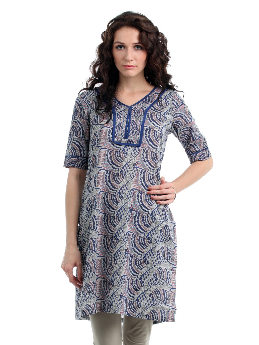 Myntra Women Grey Printed Kurta