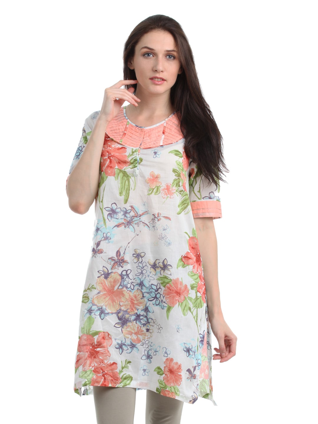 Myntra Women White Floral Printed Kurta