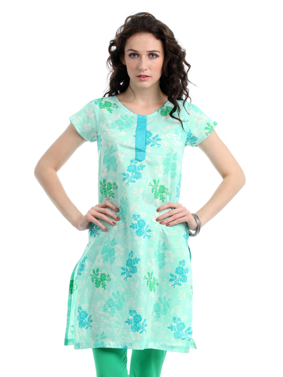 Myntra Women Sea Green Printed Kurta