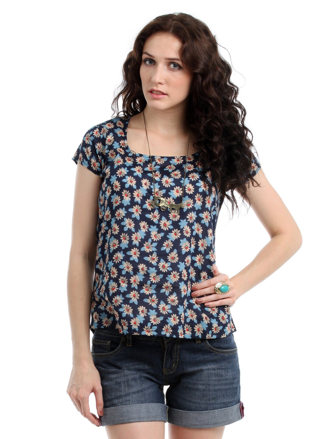 Myntra Women Navy Blue Printed Top