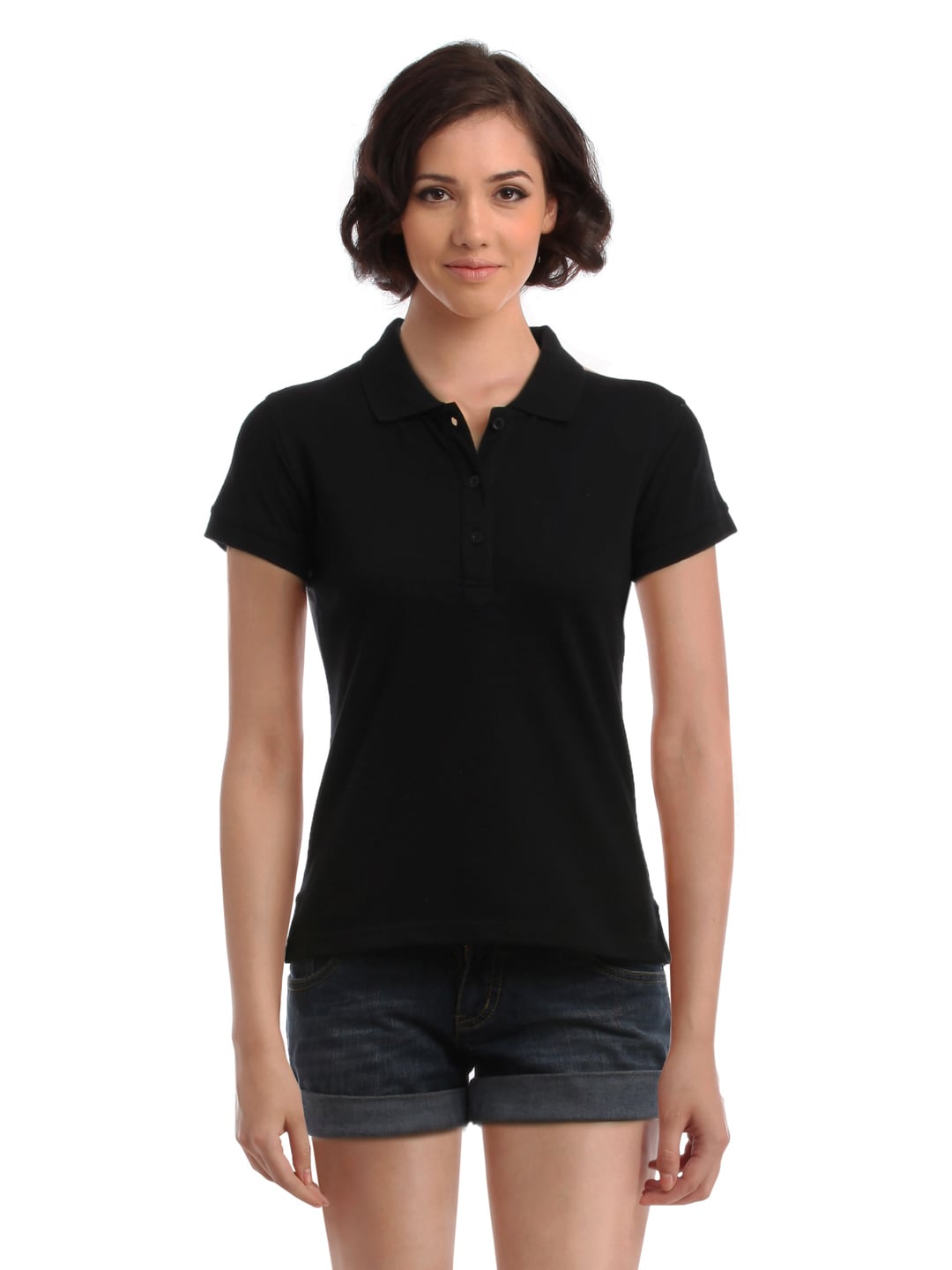 Femella Women Black Polo T-Shirt