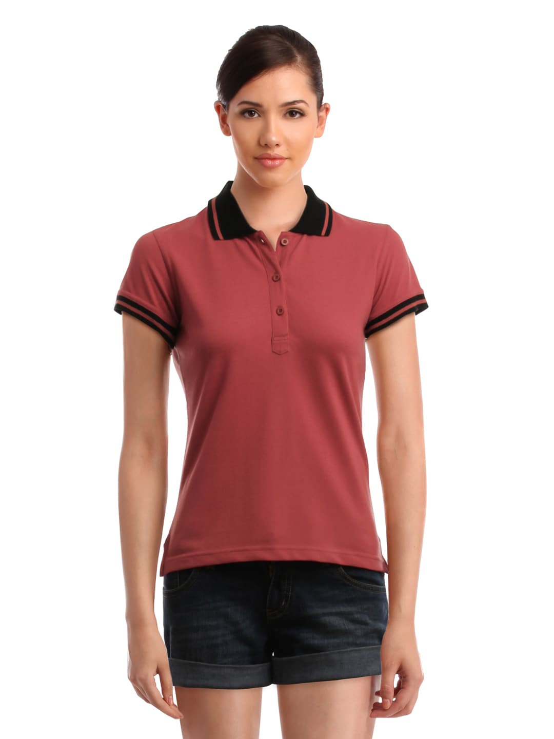 Femella Women Pale Red Polo T-Shirt