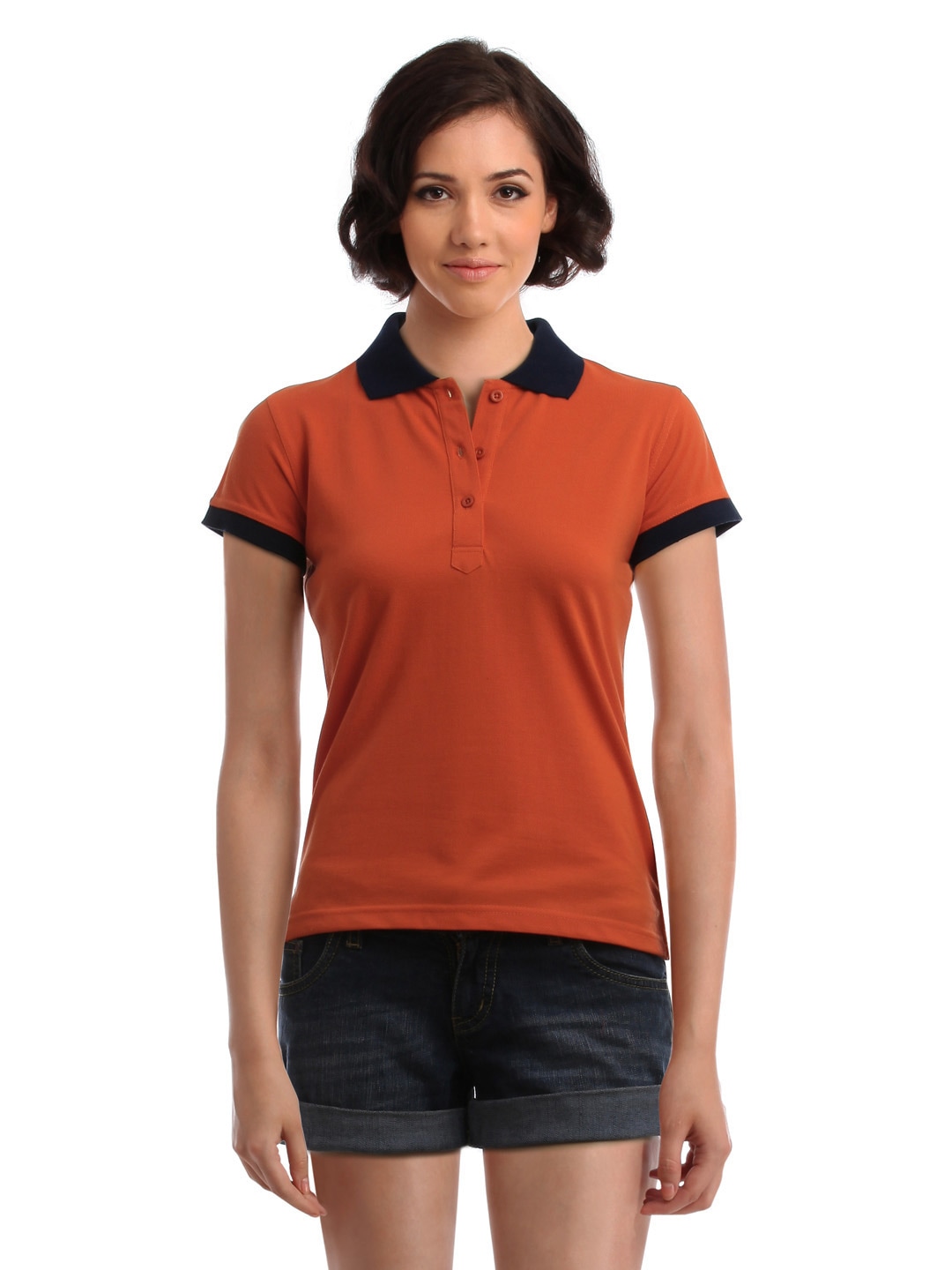 Femella Women Orange Polo T-Shirt